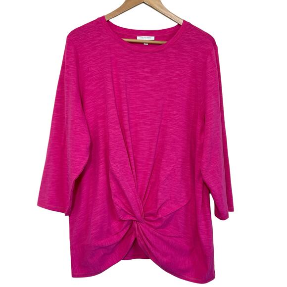 Talbots Tops - T by Talbots Women's 2X Pink 3/4 Sleeve Round Neck Twist Knot Stretch Blouse